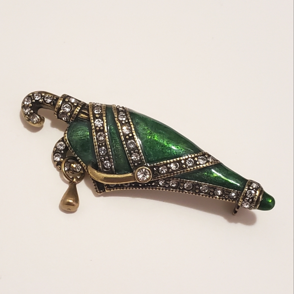 Heidi Daus - 🌂 Umbrella Brooch - Enamel with Rhinestone Details